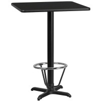 Flash Furniture XU-BLKTB-3030-T2222B-3CFR-GG 30'' Square Black Laminate Table Top with 22'' x 22'' Bar Height Table Base and Foot Ring 